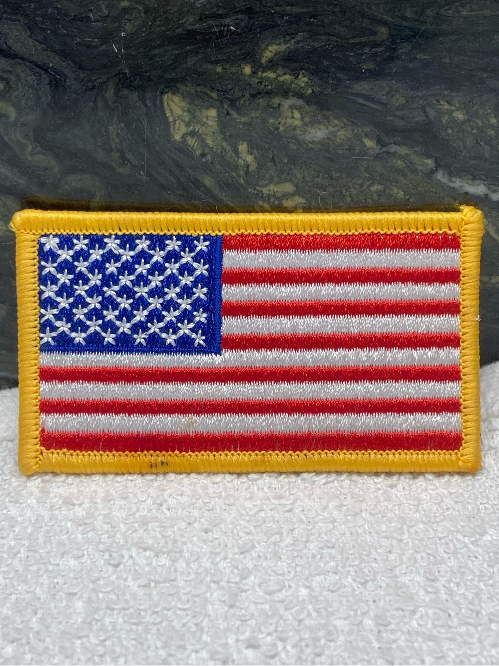 Embroidered American Flag Patch Red, White, Blue with Gold Border New